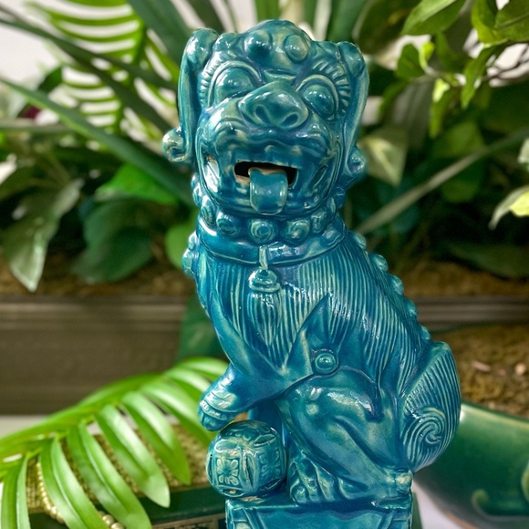 FOO Dog Statue 9 1/2", Turquoise Chinese Good Fortune Figure, Home Decor Vintage - Picture 3 of 14